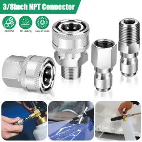 Redtagtown 601549147616 4x Pressure Washer Quick Connect Fitting 3/8 Inch Male And Female Thread Adapter