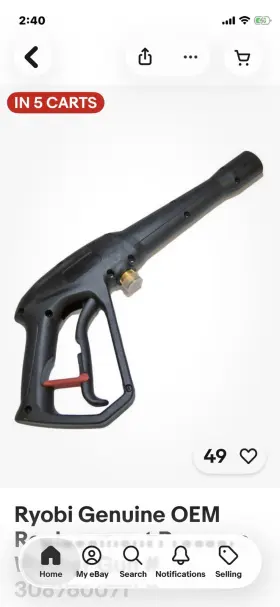 940904013-01 Ryobi Genuine Oem Replacement Pressure Washer Gun