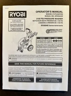 Ry80942 Ryobi Original Operators Manual 3100 Psi Pressure Washer