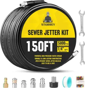 Sjk2 Starrey 150ft Pressure Washer Drain Jetter Kit - Clear Clogs Up To 5800psi