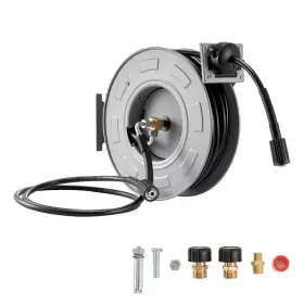 Svopes 313108886859 Retractable Pressure Washer Hose Reel 65 Ft. X 1/4 Inch Steel 3200 Psi Auto-re