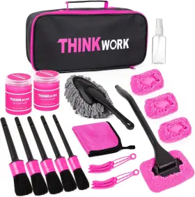 W6091 Thinkwork Pink Car Duster Interior Kit Perfect Detailing Brush 17pcs