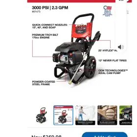 61475 Troy-bilt Xp 3000 Psi Gas Pressure Washer 170cc Quick Connect Soap Tank