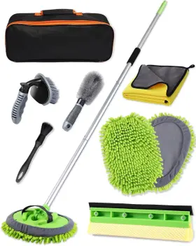 Cccw04-a1  Utos 62 Car Wash Brush Kit With Long Handle Microfiber Mop 8pcs Green