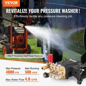 Vevor 197988086420 Pressure Washer Pump 1 Inch Shaft Horizontal Triplex Plunger 4000 Psi 4.0gpm