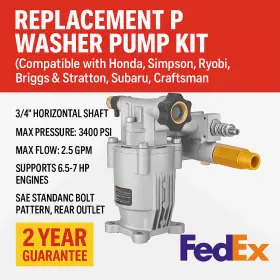 3400 Vevor Pro Series Vi 787996778075 2.5gpm Psi Pressure Washer Pump Horizontal 3/4 Inch Shaft Honda Simpson Ryobi
