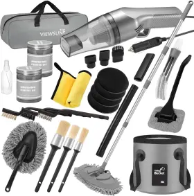 0504 Viewsun 21pcs Car Cleaning Kit With High Power Handheld Vacuum Grey