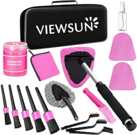 0555 Viewsun Windshield Cleaner Tool 17pcs Pink Car Interior Cleaning Kit