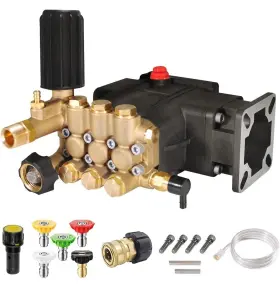 Yamatic 737417066335 3300 Psi 3/4 Inch Shaft Triplex Pressure Washer Pump 3.0 Gpm With Spray Tips