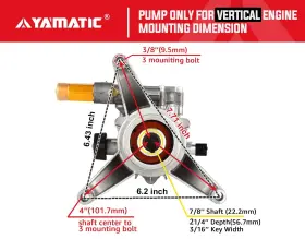 Yamatic 782429756415 7/8 Inch Shaft Vertical Pressure Washer Pump 3000 Psi 2.5 Gpm Replaceme #3