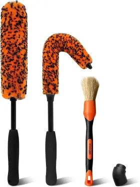 Yeewayveh 744110047493 3pcs Quick Car Wheel Brush Kit 2-size 360 Bendale Rim Cleaner Brushe