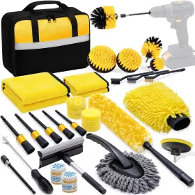 Yj009xc029huang Yjusmak 29pcs Car Detailing Kit With 18 Inch Wheel Rim Brush Yellow