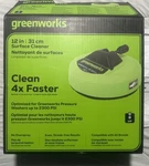 Greenworks 12" (in.) Surface Pressure Cleaner, Upc 8935314100141. Fixed Price $25.00.