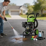 2.4 Gpm Gas Power Washer 2650PSI Pressure With Nozzles & 25FT Hose Yard. Fixed Price $333.99.
