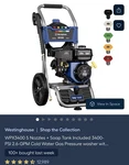 Westinghouse WPX3400 Gas Pressure Washer Psi, 2.6 Max Gpm, Onboard Soap. Fixed Price $250.00.