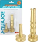 Aqua Joe Solid Brass Hose Nozzle Set - High Pressure Jet Sweeper + Twist Spray. Fixed Price $14.99.