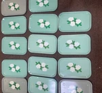Green Gray Tole Tin Magnolia Snack Trays 14" Mcm Farmhouse+paper Inserts. Fixed Price $125.00.