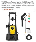 Vevor Electric Pressure Washer High 2000PSI 1.65GPM W/ Hose Reel. Fixed Price $70.00.