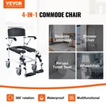 Shower Commode Wheelchair With 4 Lockable Wheels, Footrests, Flip-up Arms, 3-LE. Fixed Price $232.58.