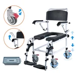 Shower Commode Wheelchair With 4 Lockable Wheels, Footrests, Flip-up Arms, 3-LEV. Fixed Price $264.63.